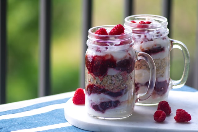 Strawberry yoghurt in a pint glass