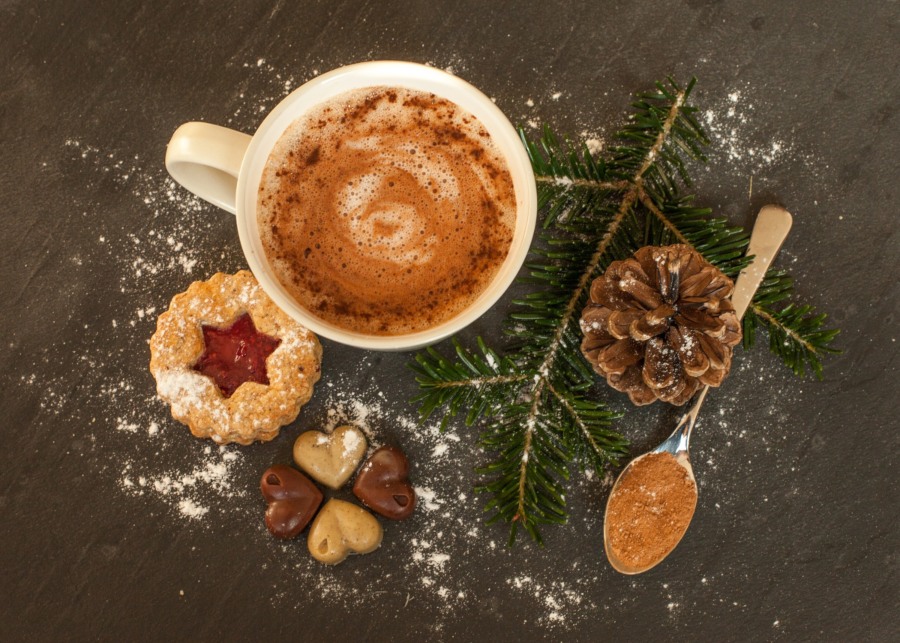 Spiced Hot Chocolate in a mug with a cookie