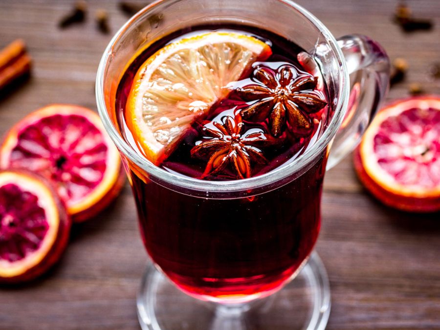 Mulled Wine with burnt orange slices