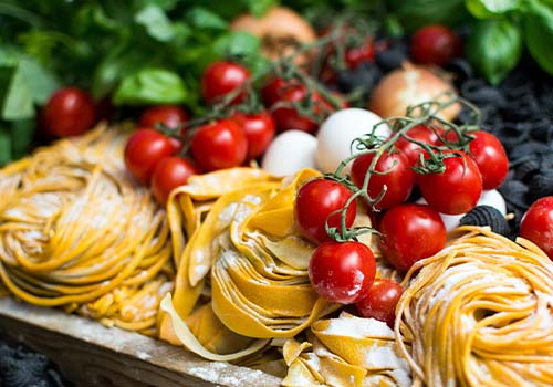 Tomatoes and fresh pasta