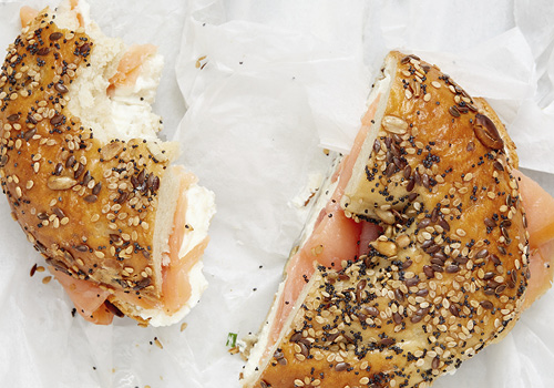 Bagels with cream cheese and salmon